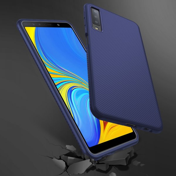 Samsung Galaxy A7 2018 Skal TPU Diagonala Linjer Blå