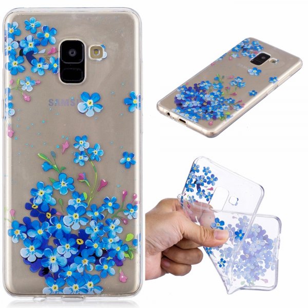 Samsung Galaxy A8 2018 Skal TPU Motiv Blå Blommor