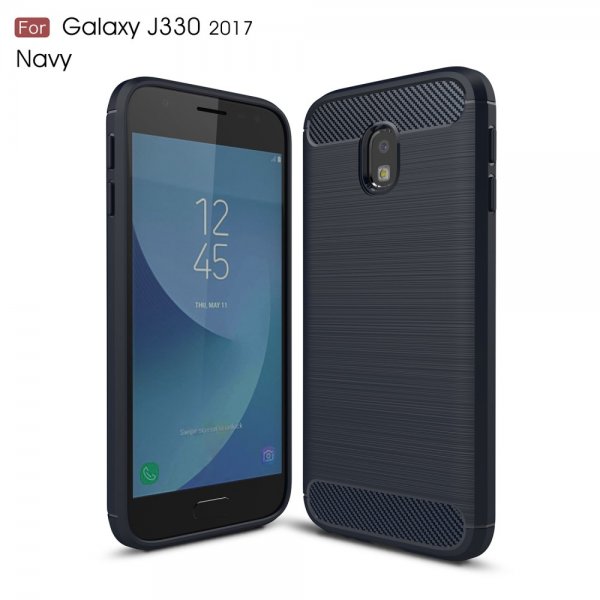 Samsung Galaxy J3 2017 Mobilskal TPU Kolfibertextur Mörkblå