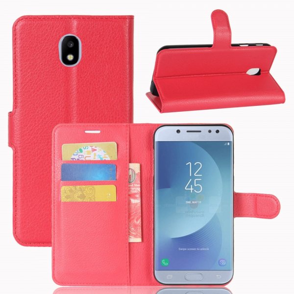 Samsung Galaxy J3 2017 Plånboksfodral Litchi PU-läder Röd