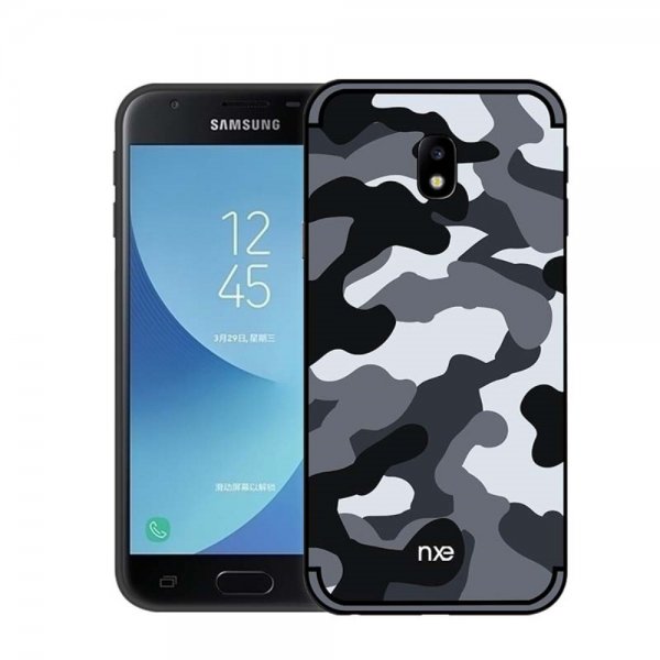Samsung Galaxy J3 2017 Skal med Stativ Camouflage Hårdplast TPU Grå