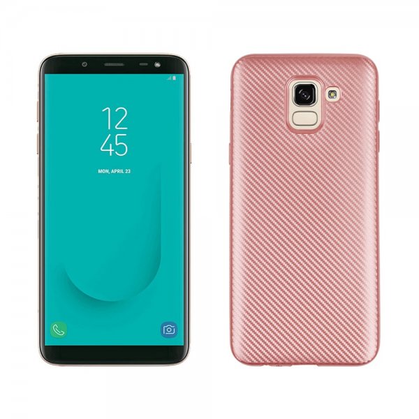 Samsung Galaxy J6 2018 Mobilskal TPU Kolfiberlook Roseguld