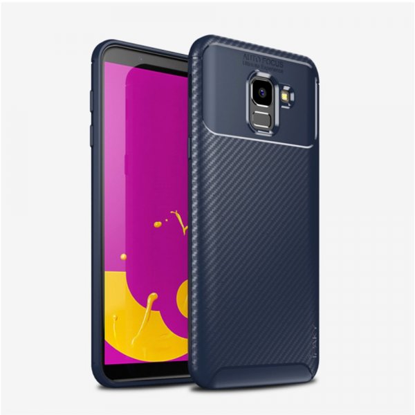 Samsung Galaxy J6 2018 Mobilskal TPU Kolfibertextur Blå