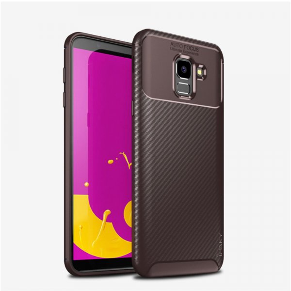 Samsung Galaxy J6 2018 Mobilskal TPU Kolfibertextur Brun