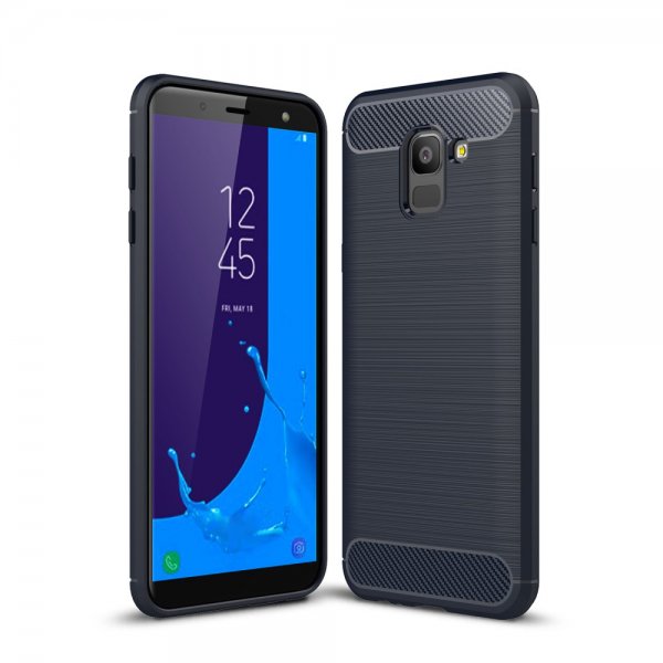 Samsung Galaxy J6 2018 Skal TPU Borstad och Kolfiber Design Mörkblå