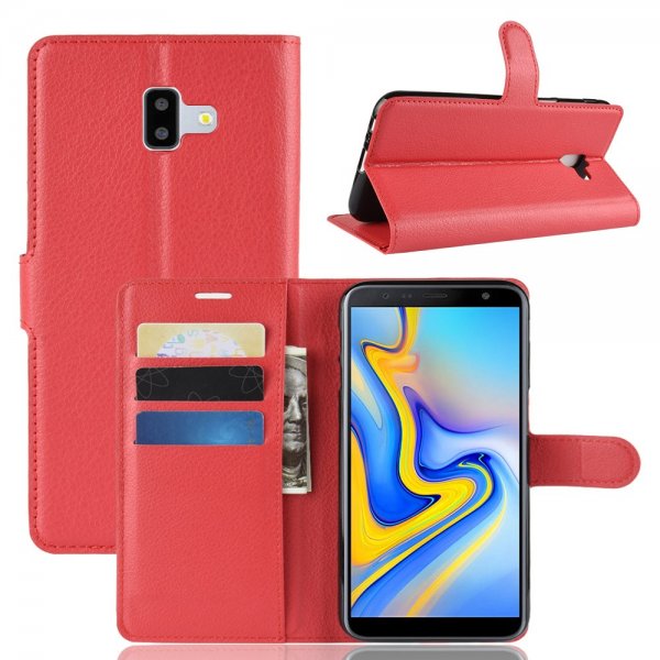 Samsung Galaxy J6 Plus Plånboksfodral Litchi Röd