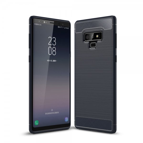 Samsung Galaxy Note 9 Skal TPU Borstad och Kolfiber Design Mörkblå
