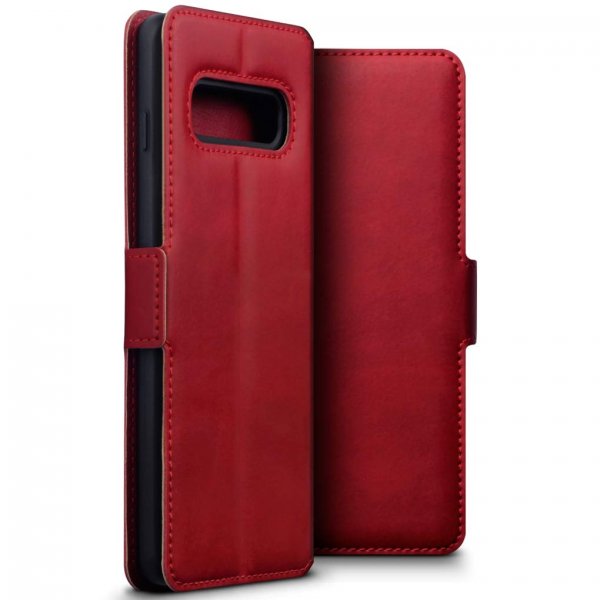 Samsung Galaxy S10 Äkta Läder Fodral Low Profile Röd