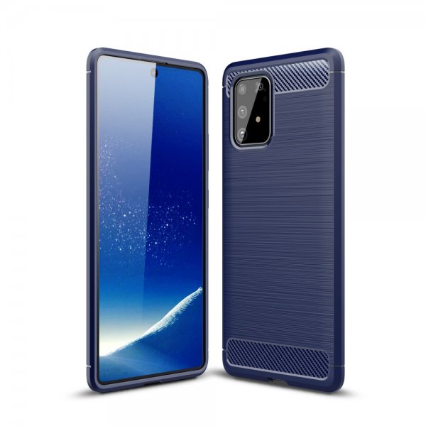 Samsung Galaxy S10 Lite Skal Borstad Kolfibertextur Mörkblå