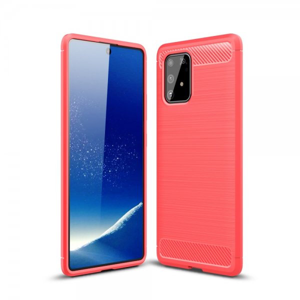 Samsung Galaxy S10 Lite Skal Borstad Kolfibertextur Röd