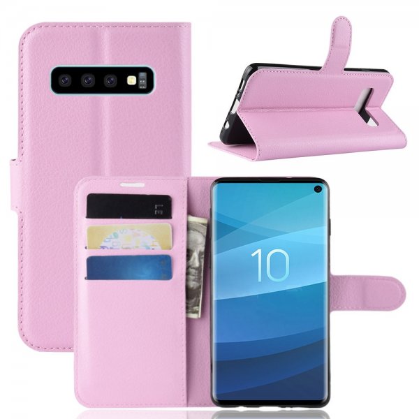 Samsung Galaxy S10 Mobilplånbok Litchi PU-läder Rosa