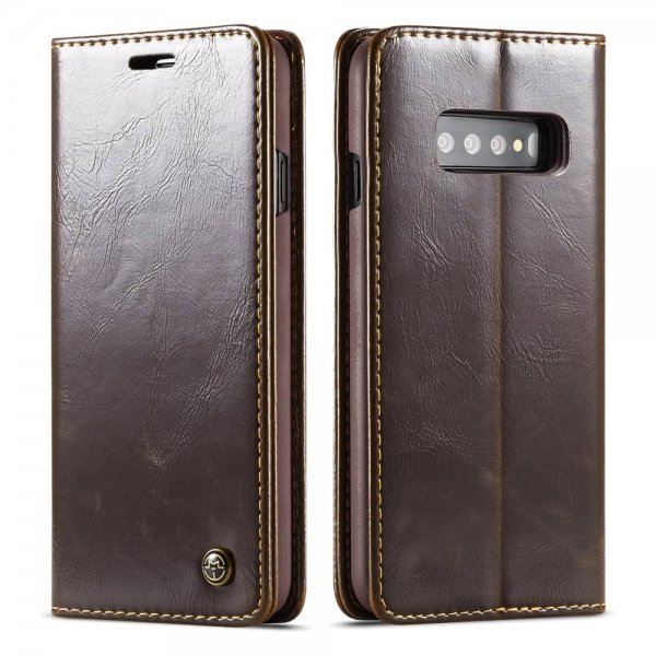 Samsung Galaxy S10 Plånboksfodral Retro Vaxad PU-läder Brun