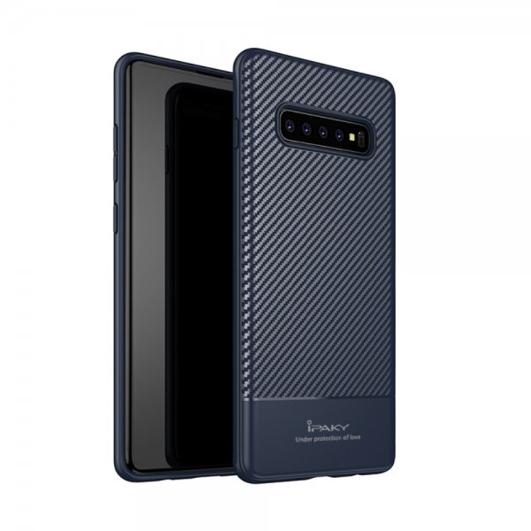 Samsung Galaxy S10 Plus Mobilskal TPU Kolfibertextur Mörkblå