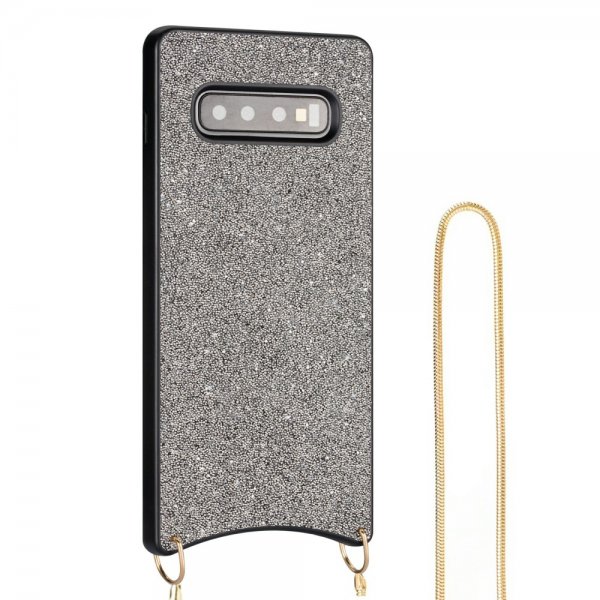 Samsung Galaxy S10 Skal med Strap Glitter Grå