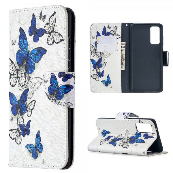 Samsung Galaxy S20 FE Fodral Motiv Blåa Fjärilar på Vitt