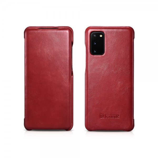 Samsung Galaxy S20 Fodral Äkta Läder Flip Röd