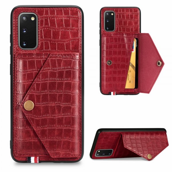 Samsung Galaxy S20 Skal Krokodilmönster Korthållare Röd