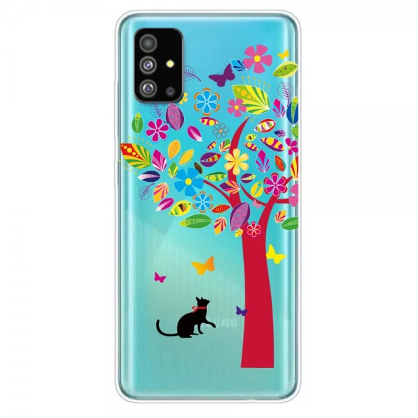 Samsung Galaxy S20 Skal Motiv Färgglatt Träd och Katt