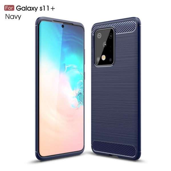 Samsung Galaxy S20 Ultra Skal Borstad Kolfibertextur Mörkblå