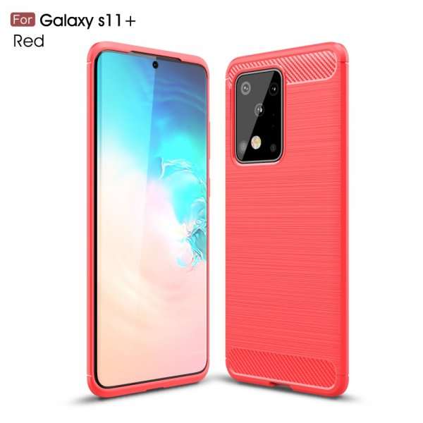 Samsung Galaxy S20 Ultra Skal Borstad Kolfibertextur Röd