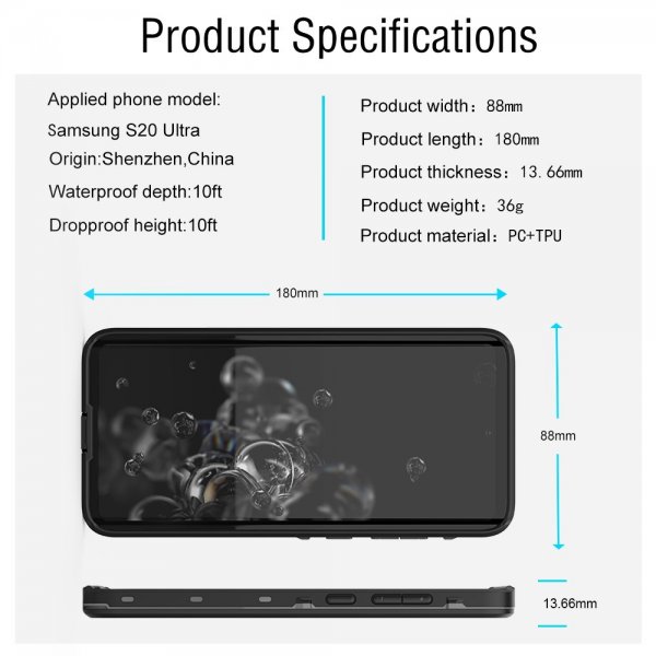Samsung Galaxy S20 Ultra Skal Vattentåligt IP68 Svart