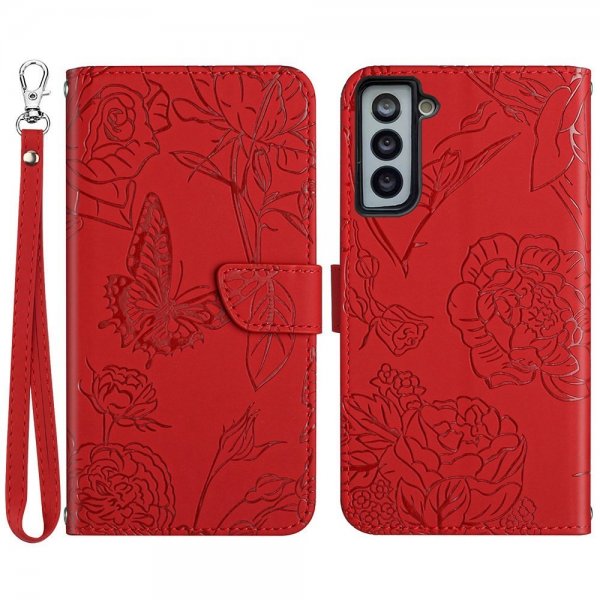 Samsung Galaxy S21 Fodral Blommönster Röd