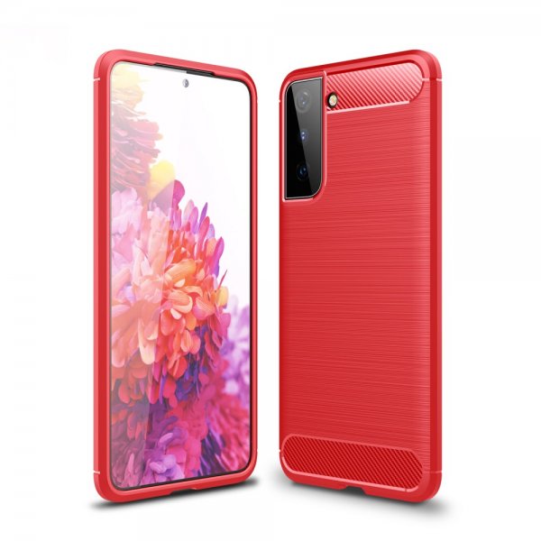 Samsung Galaxy S21 Plus Skal Borstad Kolfibertextur Röd
