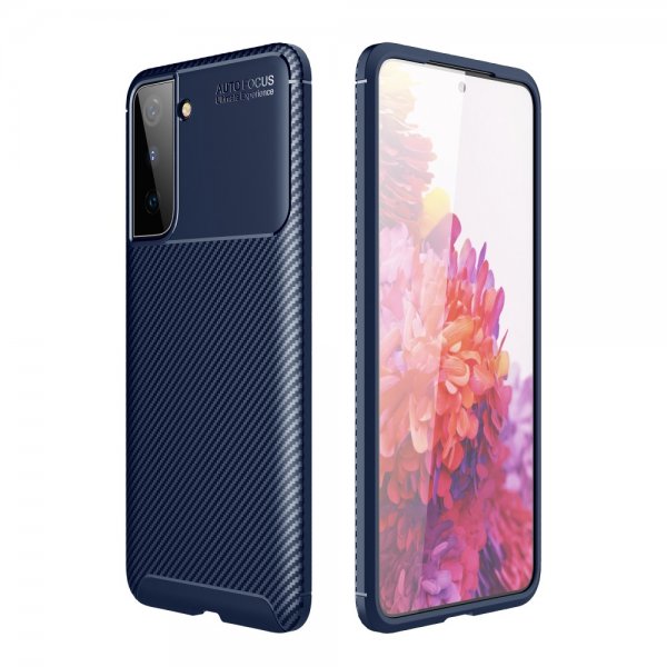 Samsung Galaxy S21 Plus Skal Kolfibertextur Blå