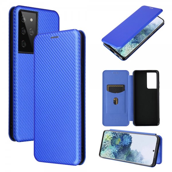 Samsung Galaxy S21 Ultra Fodral Kolfibertextur Blå