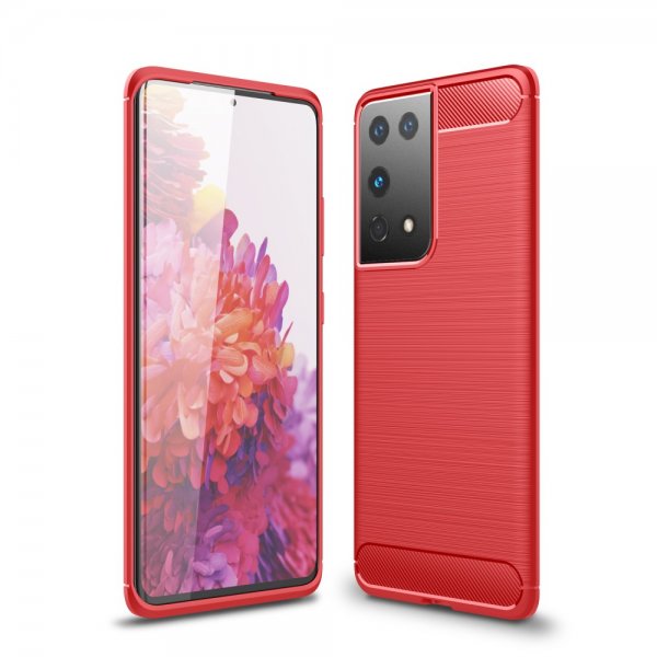 Samsung Galaxy S21 Ultra Skal Borstad Kolfibertextur Röd