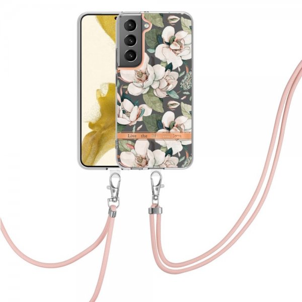 Samsung Galaxy S22 Plus Skal Blommönster med Strap Grön Gardenia