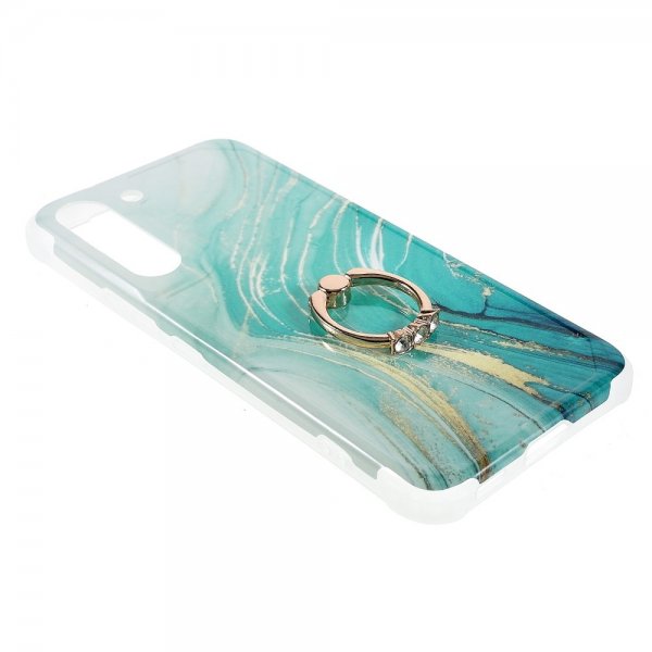Samsung Galaxy S22 Plus Skal med Ring Marmormönster Grön