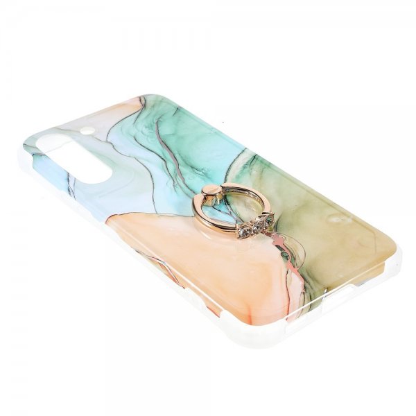 Samsung Galaxy S22 Plus Skal med Ring Marmormönster Grön Gul