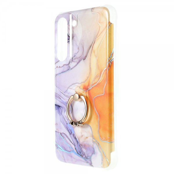 Samsung Galaxy S22 Plus Skal med Ring Marmormönster Lila Gul