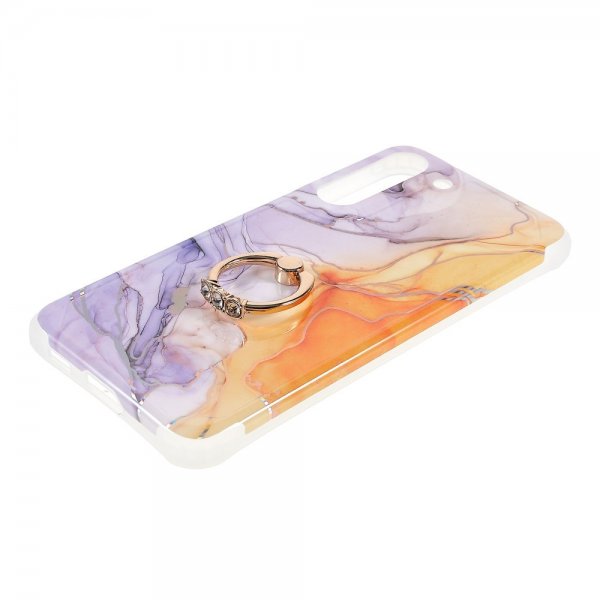 Samsung Galaxy S22 Plus Skal med Ring Marmormönster Lila Gul