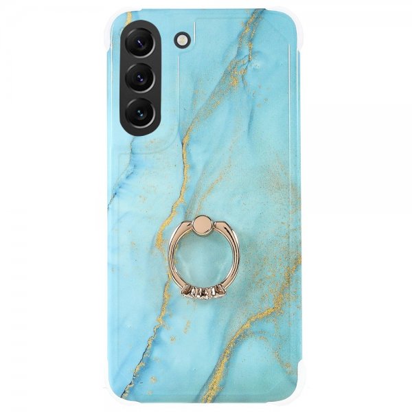 Samsung Galaxy S22 Plus Skal med Ring Marmormönster Ljusblå