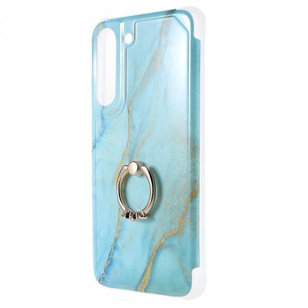 Samsung Galaxy S22 Plus Skal med Ring Marmormönster Ljusblå