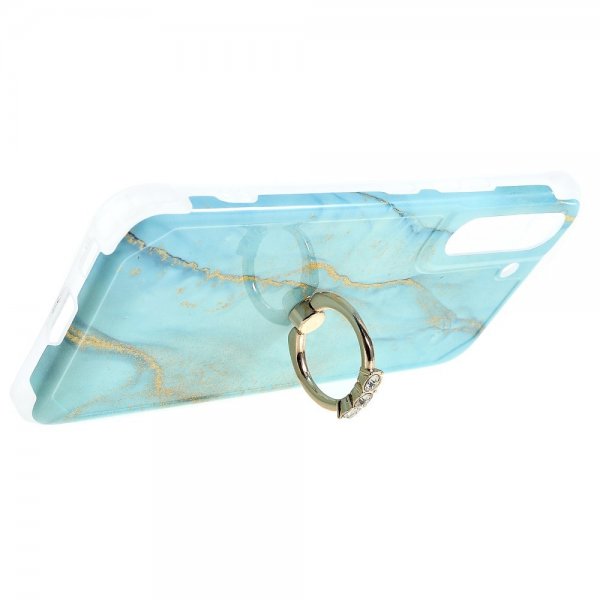 Samsung Galaxy S22 Plus Skal med Ring Marmormönster Ljusblå