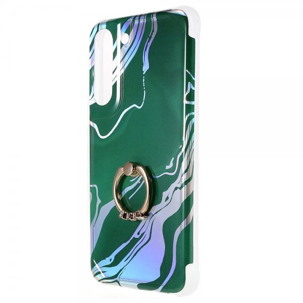 Samsung Galaxy S22 Plus Skal med Ring Marmormönster Mörkgrön