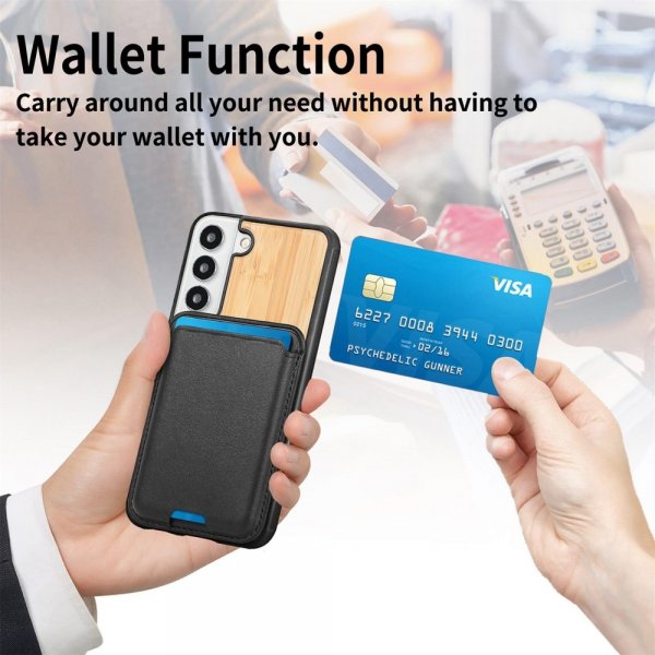 Samsung Galaxy S22 Plus Skal Trä Löstagbar Korthållare Bamboo