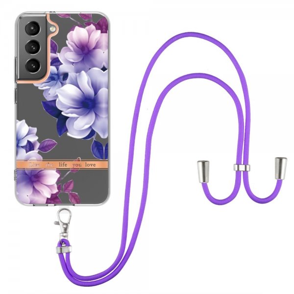 Samsung Galaxy S22 Skal Blommönster med Strap Lila Begonia