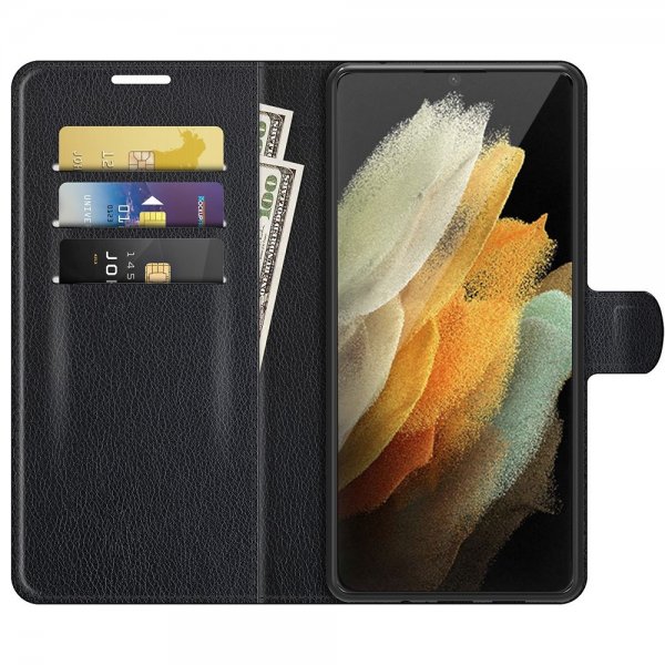 Samsung Galaxy S22 Ultra Fodral Litchi Raven Black