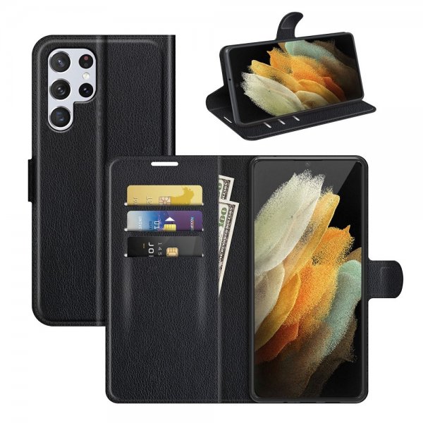 Samsung Galaxy S22 Ultra Fodral Litchi Raven Black
