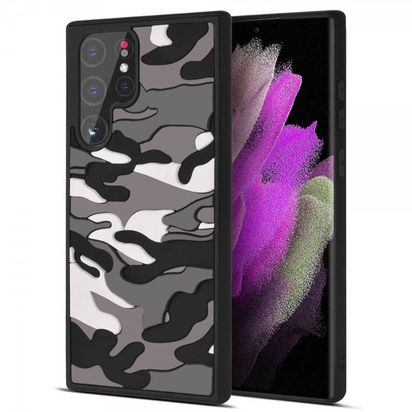 Samsung Galaxy S22 Ultra Skal 3D Kamouflage Grå
