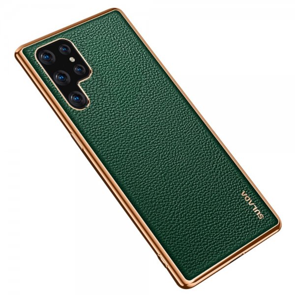 Samsung Galaxy S22 Ultra Cover Litchimønster Pletteret Kant Grøn