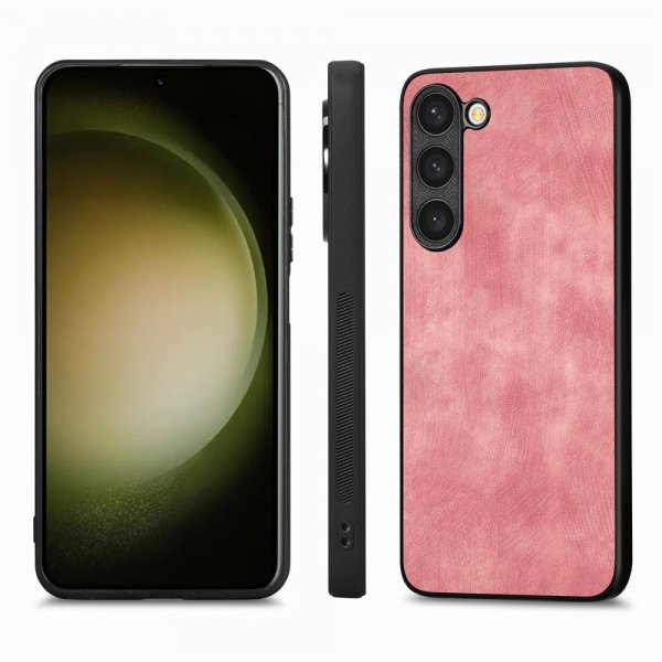 Samsung Galaxy S23 Plus Skal med Skärmskydd Lädertextur Rosa