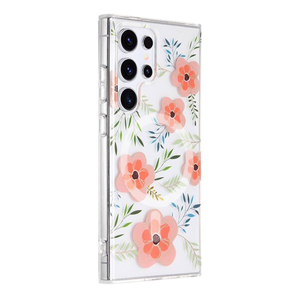 Samsung Galaxy S23 Ultra Skal Blommönster MagSafe Rosa