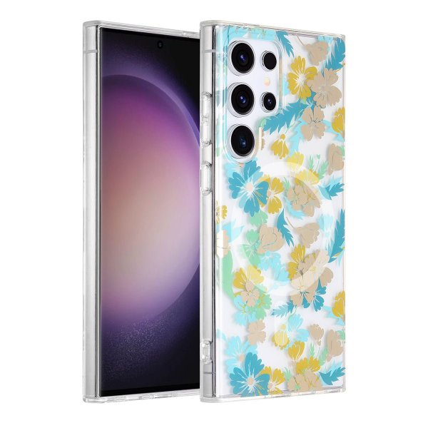 Samsung Galaxy S23 Ultra Skal Blommönster MagSafe Turkos