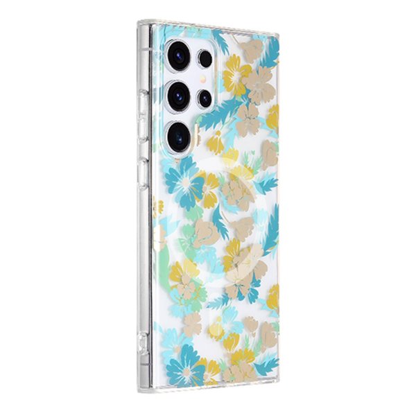 Samsung Galaxy S23 Ultra Skal Blommönster MagSafe Turkos