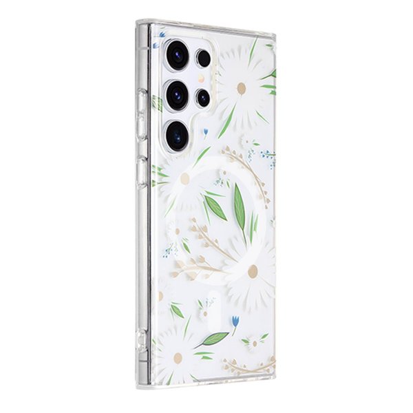 Samsung Galaxy S23 Ultra Skal Blommönster MagSafe Vit
